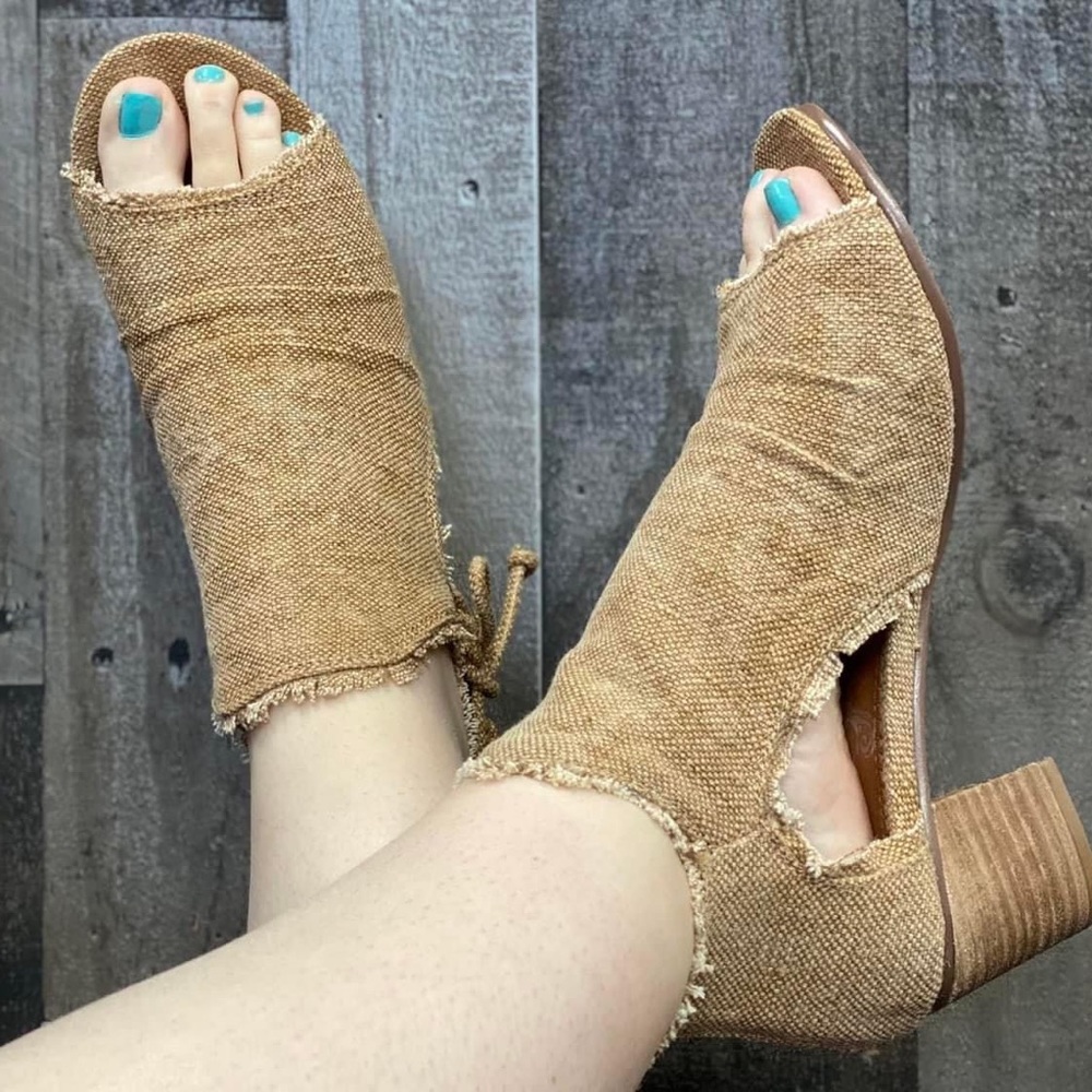 Tan peep toe booties